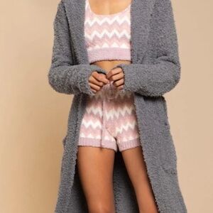 POL Gray Fuzzy Teddy Cardigan